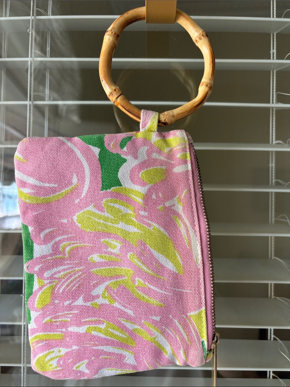 Lilly Pulitzer for Target Pink, Yellow & Green flamingoMini Bag with Bamboo Ring